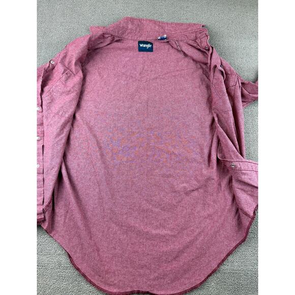 Wrangler Men XL Red Shirt Long Sleeves Western Button Snap Closure Rough Collar - Picture 11 of 11
